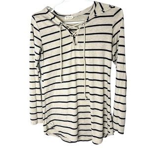 Free Kisses Hoodie Top Cream And Navy Striped Nautical Size Medium